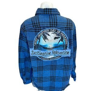 Caribbean Another Day in Paradise Plaid Flannel Shirt XL Beach Parrothead Unique
